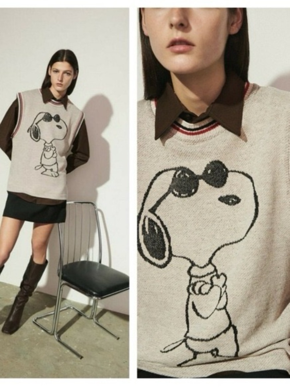 Zara x Peanuts "Joe Cool" Snoopy Knit Sweater Vest Limited Edition 25X19.5 PTP